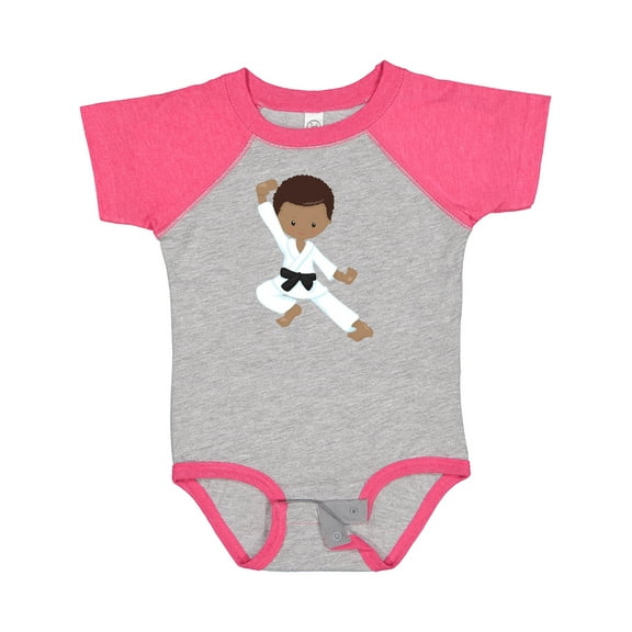 Inktastic African American Boy, Black Belt, Karate Pose Boys Baby Bodysuit