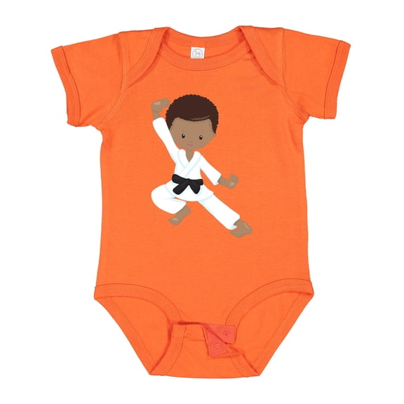 Inktastic African American Boy, Black Belt, Karate Pose Boys Baby Bodysuit