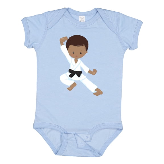 Inktastic African American Boy, Black Belt, Karate Pose Boys Baby Bodysuit