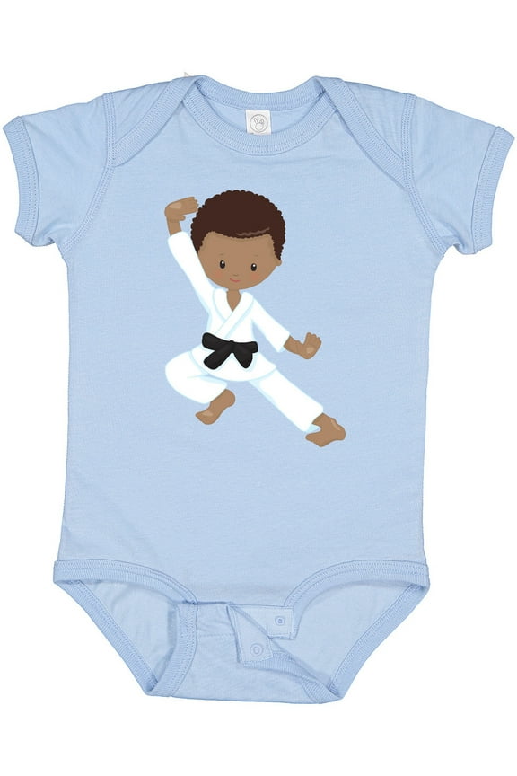 African American Boy, Black Belt, Karate Pose Boys Baby Bodysuit
