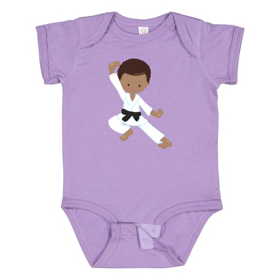 Inktastic African American Boy, Black Belt, Karate Pose Boys Baby Bodysuit