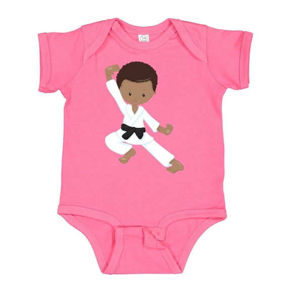 Inktastic African American Boy, Black Belt, Karate Pose Boys Baby Bodysuit