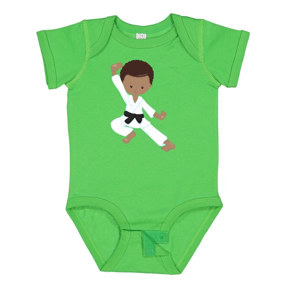 Inktastic African American Boy, Black Belt, Karate Pose Boys Baby Bodysuit