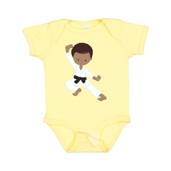 Inktastic African American Boy, Black Belt, Karate Pose Boys Baby Bodysuit