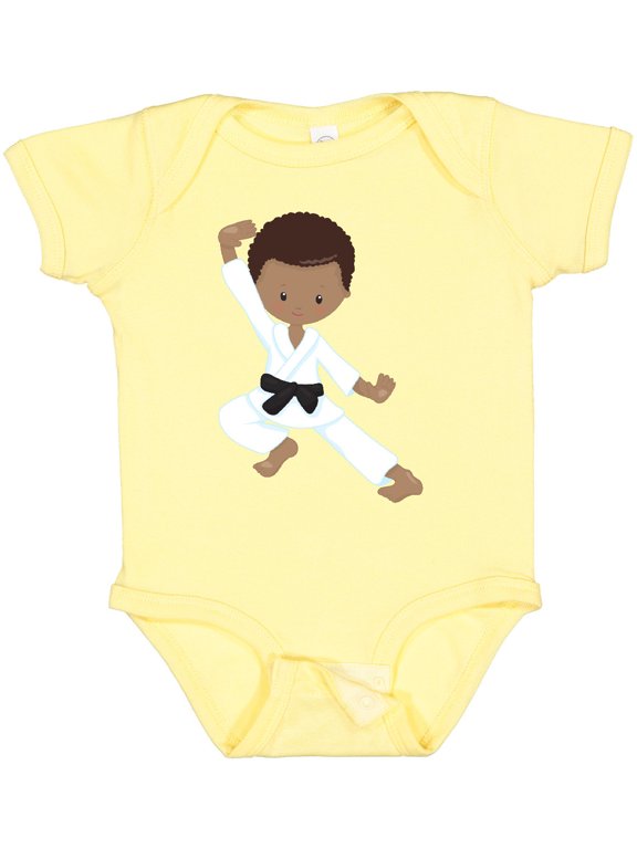 African American Boy, Black Belt, Karate Pose Boys Baby Bodysuit