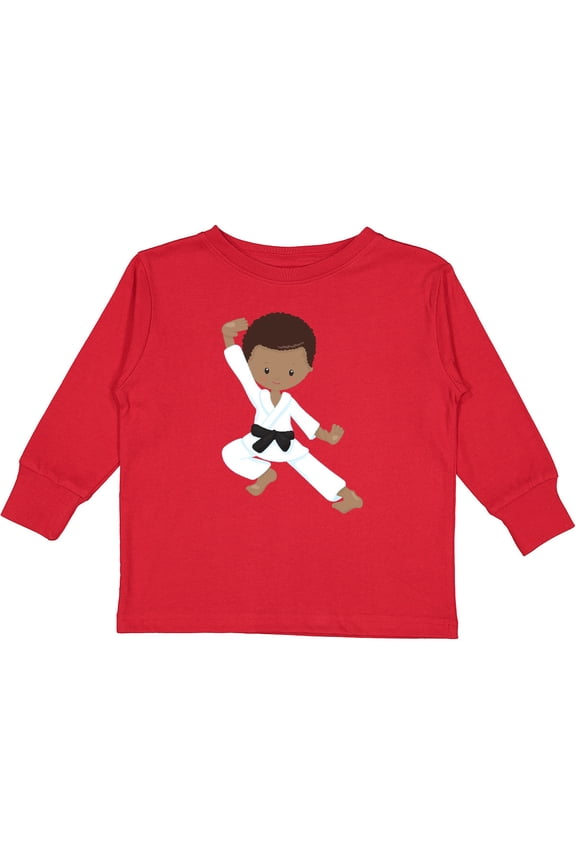 African American Boy, Black Belt, Karate Pose Boys Long Sleeve Toddler T-Shirt
