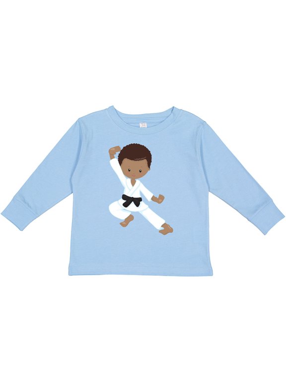 African American Boy, Black Belt, Karate Pose Boys Long Sleeve Toddler T-Shirt