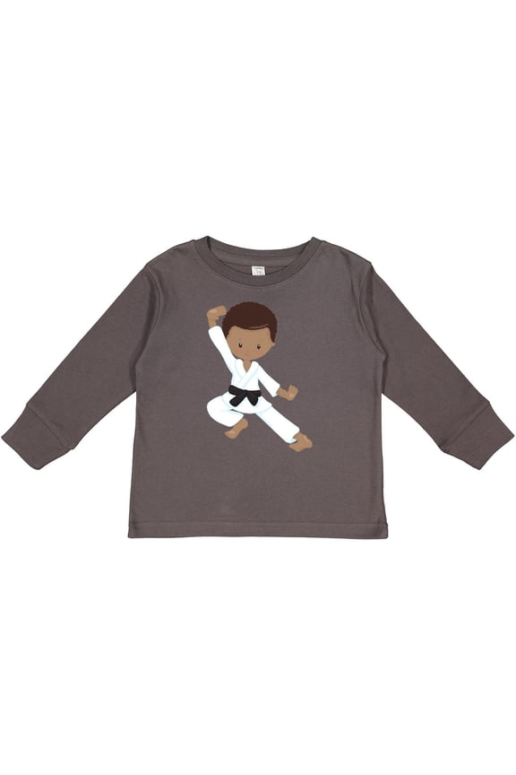 African American Boy, Black Belt, Karate Pose Boys Long Sleeve Toddler T-Shirt