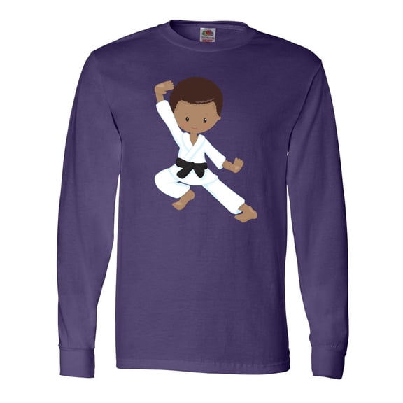 Inktastic African American Boy, Black Belt, Karate Pose Long Sleeve T-Shirt