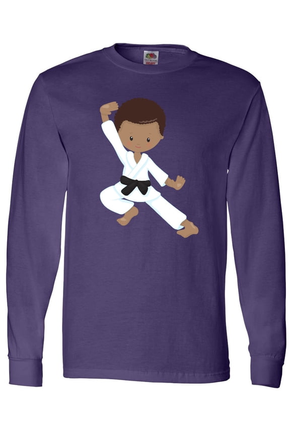 African American Boy, Black Belt, Karate Pose Long Sleeve T-Shirt