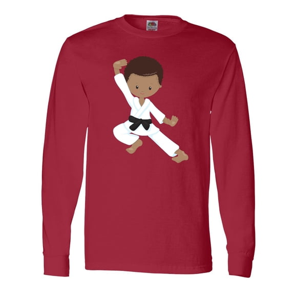 Inktastic African American Boy, Black Belt, Karate Pose Long Sleeve T-Shirt