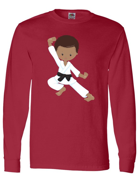 African American Boy, Black Belt, Karate Pose Long Sleeve T-Shirt