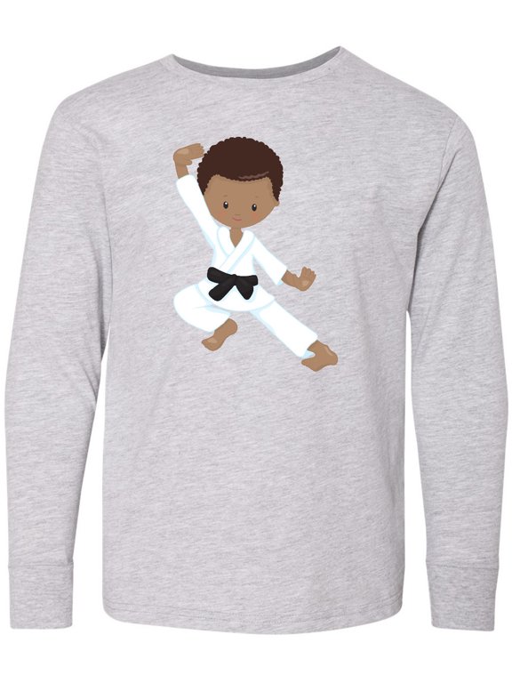African American Boy, Black Belt, Karate Pose Long Sleeve Youth T-Shirt