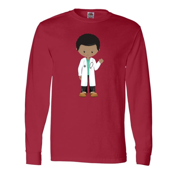 Inktastic African American Boy, Doctor, Boy Wearing Lab Coat Long Sleeve T-Shirt