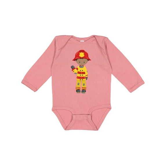 Inktastic African American Boy, Fireman, Firefighter Boys Long Sleeve Baby Bodysuit
