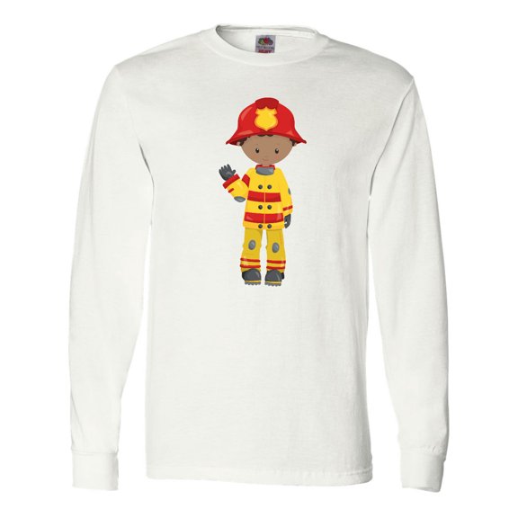 Inktastic African American Boy, Fireman, Firefighter Long Sleeve T-Shirt
