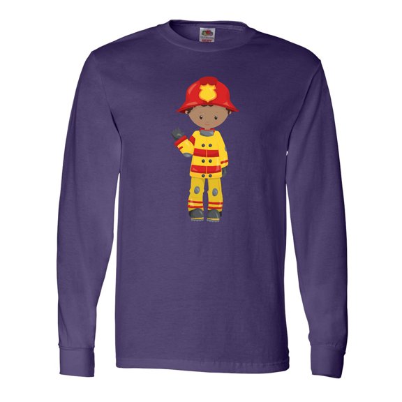 Inktastic African American Boy, Fireman, Firefighter Long Sleeve T-Shirt