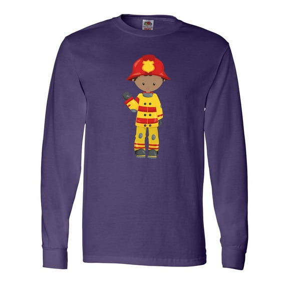 Inktastic African American Boy, Fireman, Firefighter Long Sleeve T-Shirt