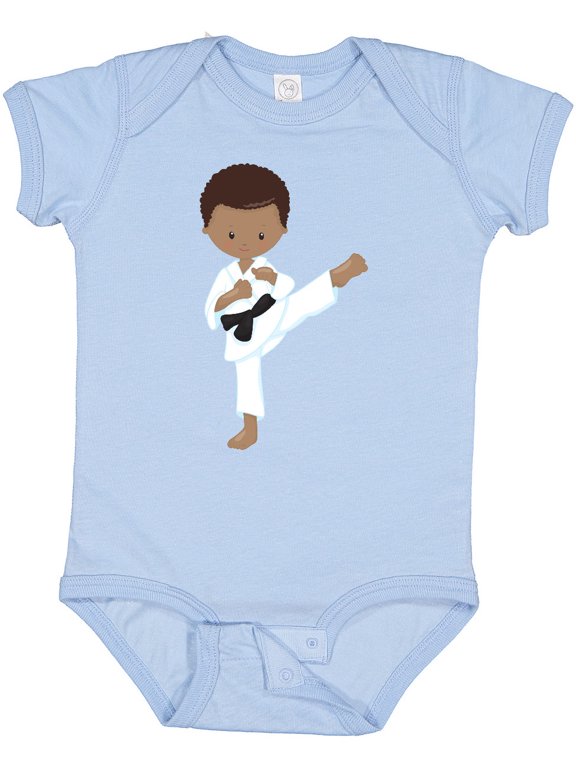 African American Boy, Karate Pose, Black Belt Boys Baby Bodysuit