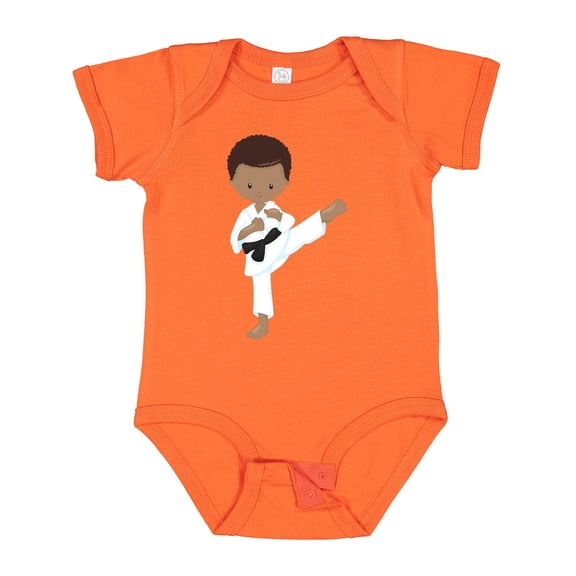 Inktastic African American Boy, Karate Pose, Black Belt Boys Baby Bodysuit