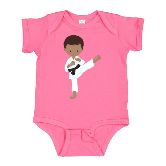 Inktastic African American Boy, Karate Pose, Black Belt Boys Baby Bodysuit