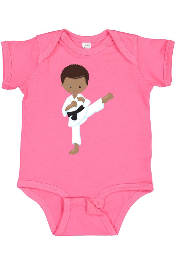 African American Boy, Karate Pose, Black Belt Boys Baby Bodysuit