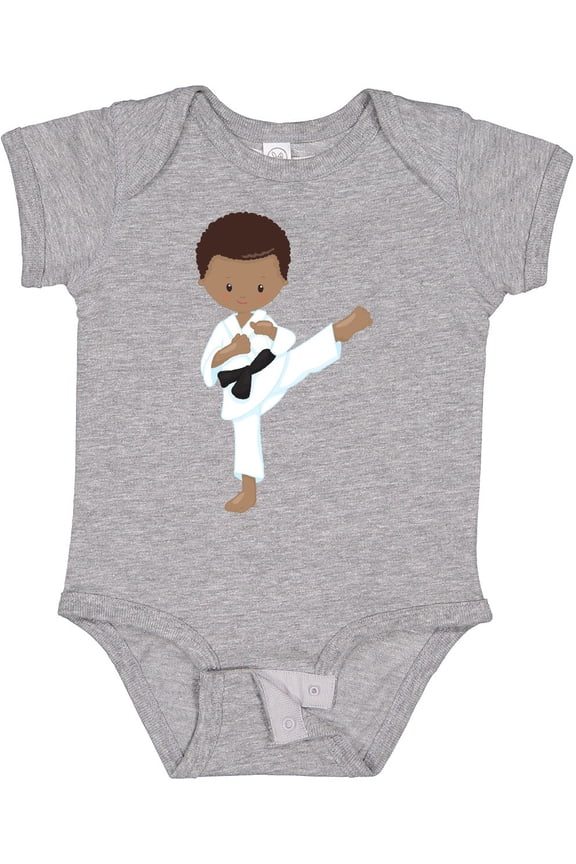 African American Boy, Karate Pose, Black Belt Boys Baby Bodysuit