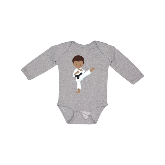 Inktastic African American Boy, Karate Pose, Black Belt Boys Long Sleeve Baby Bodysuit