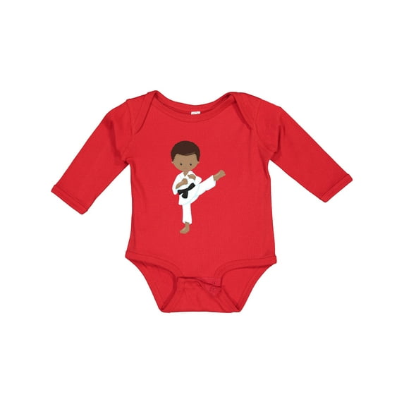 Inktastic African American Boy, Karate Pose, Black Belt Boys Long Sleeve Baby Bodysuit