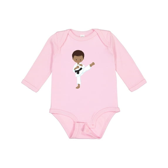 Inktastic African American Boy, Karate Pose, Black Belt Boys Long Sleeve Baby Bodysuit