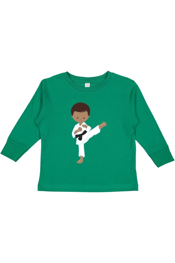 African American Boy, Karate Pose, Black Belt Boys Long Sleeve Toddler T-Shirt
