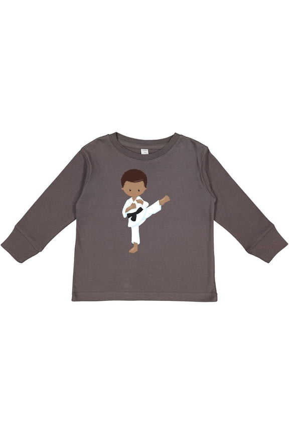 African American Boy, Karate Pose, Black Belt Boys Long Sleeve Toddler T-Shirt