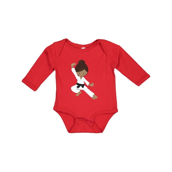 Inktastic African American Girl, Black Belt, Karate Pose Girls Long Sleeve Baby Bodysuit