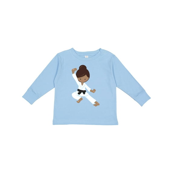Inktastic African American Girl, Black Belt, Karate Pose Girls Long Sleeve Toddler T-Shirt