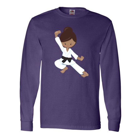 Inktastic African American Girl, Black Belt, Karate Pose Long Sleeve T-Shirt