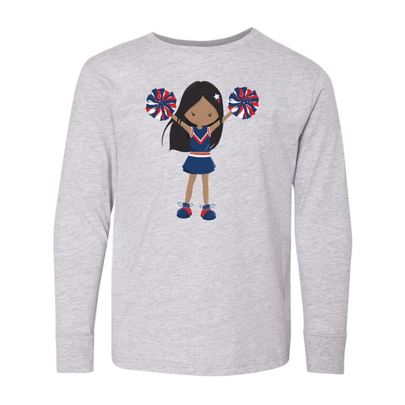 Inktastic African American Girl, Cheerleaders, Blue Uniform Long Sleeve Youth T-Shirt