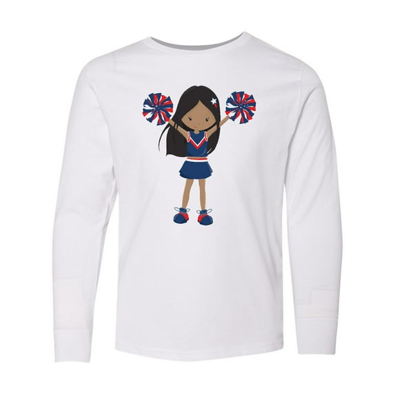 Inktastic African American Girl, Cheerleaders, Blue Uniform Long Sleeve Youth T-Shirt