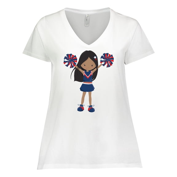 Inktastic African American Girl, Cheerleaders, Blue Uniform Women's Plus Size V-Neck T-Shirt