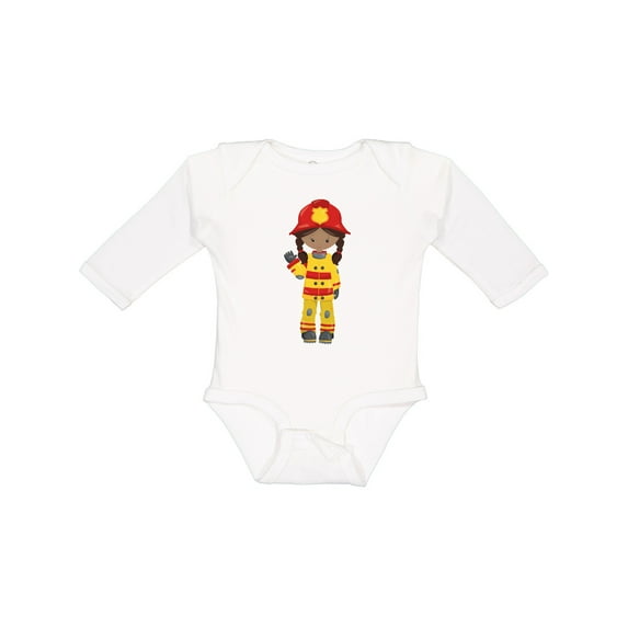 Inktastic African American Girl, Girl Fireman, Firefighter Girls Long Sleeve Baby Bodysuit