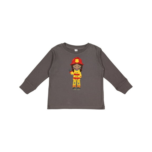 Inktastic African American Girl, Girl Fireman, Firefighter Girls Long Sleeve Toddler T-Shirt