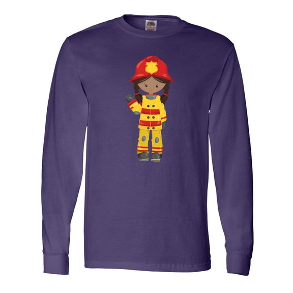 Inktastic African American Girl, Girl Fireman, Firefighter Long Sleeve T-Shirt