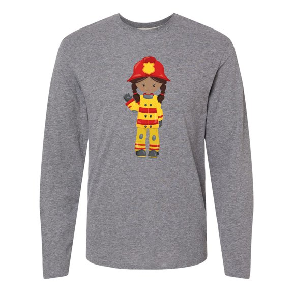 Inktastic African American Girl, Girl Fireman, Firefighter Long Sleeve T-Shirt