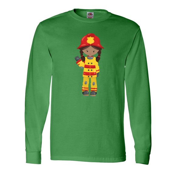 Inktastic African American Girl, Girl Fireman, Firefighter Long Sleeve T-Shirt
