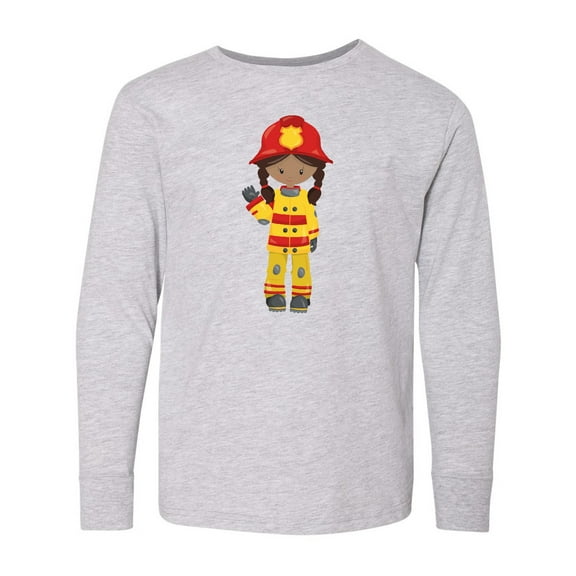 Inktastic African American Girl, Girl Fireman, Firefighter Long Sleeve Youth T-Shirt