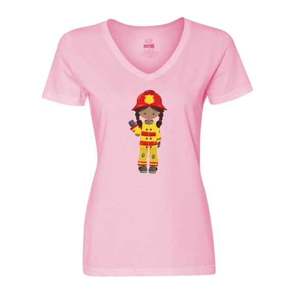 Inktastic African American Girl, Girl Fireman, Firefighter Women's V-Neck T-Shirt