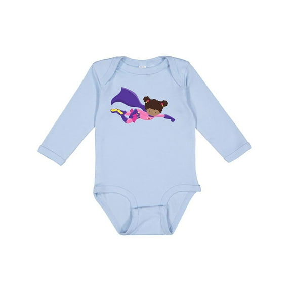 Inktastic African American Girl, Purple Cape, Superhero Girl Girls Long Sleeve Baby Bodysuit