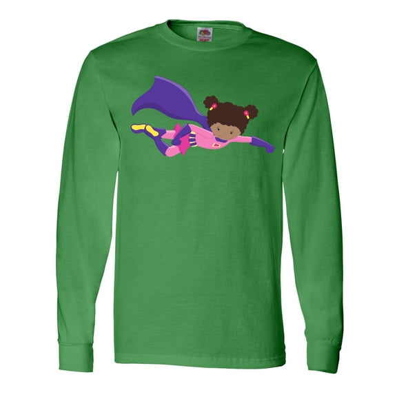 Inktastic African American Girl, Purple Cape, Superhero Girl Long Sleeve T-Shirt