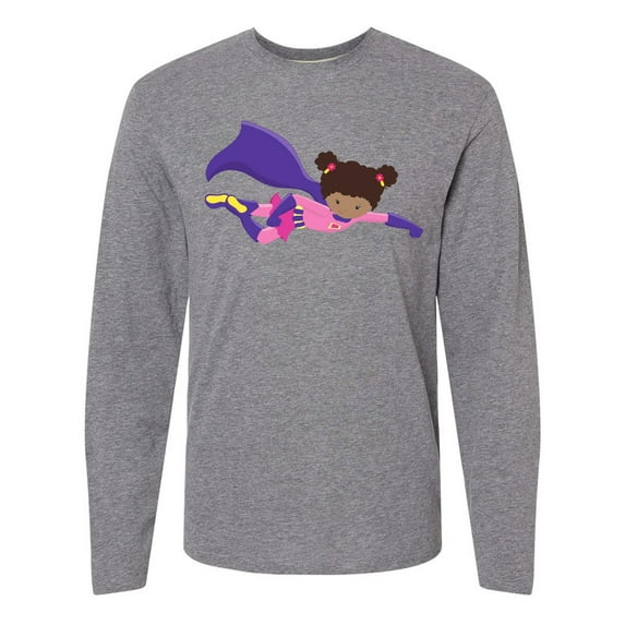 Inktastic African American Girl, Purple Cape, Superhero Girl Long Sleeve T-Shirt
