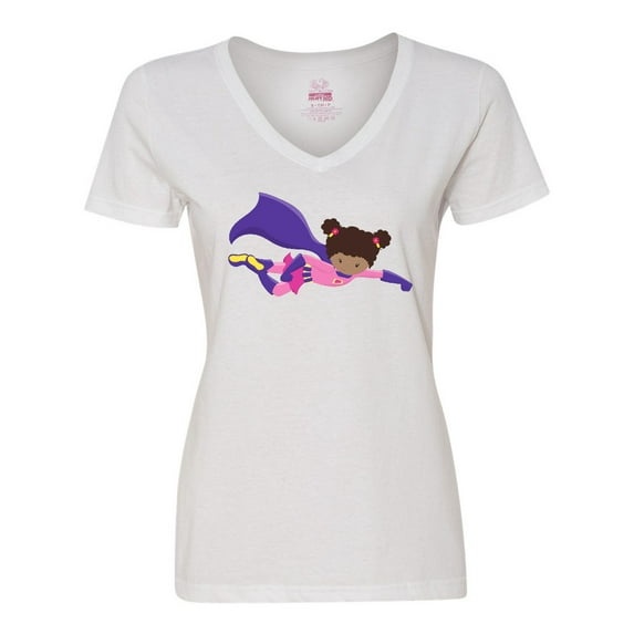 Inktastic African American Girl, Purple Cape, Superhero Girl Women's V-Neck T-Shirt