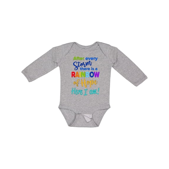 Inktastic After Every Storm, There is a Rainbow of Hope Here I Am Boys or Girls Long Sleeve Baby Bodysuit